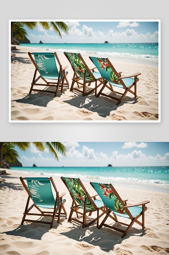 热带海滩椅子度假背景图片