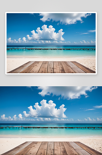 热带海滩旁木栈道图片