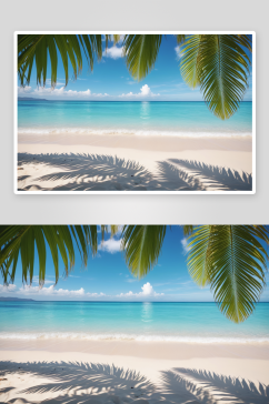 热带背景棕榈叶阳光沙滩图片
