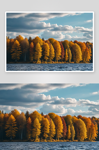 秋天天空湖景高清特写图片