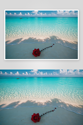 绿松石海珊瑚沙浮潜设备红玫瑰图片