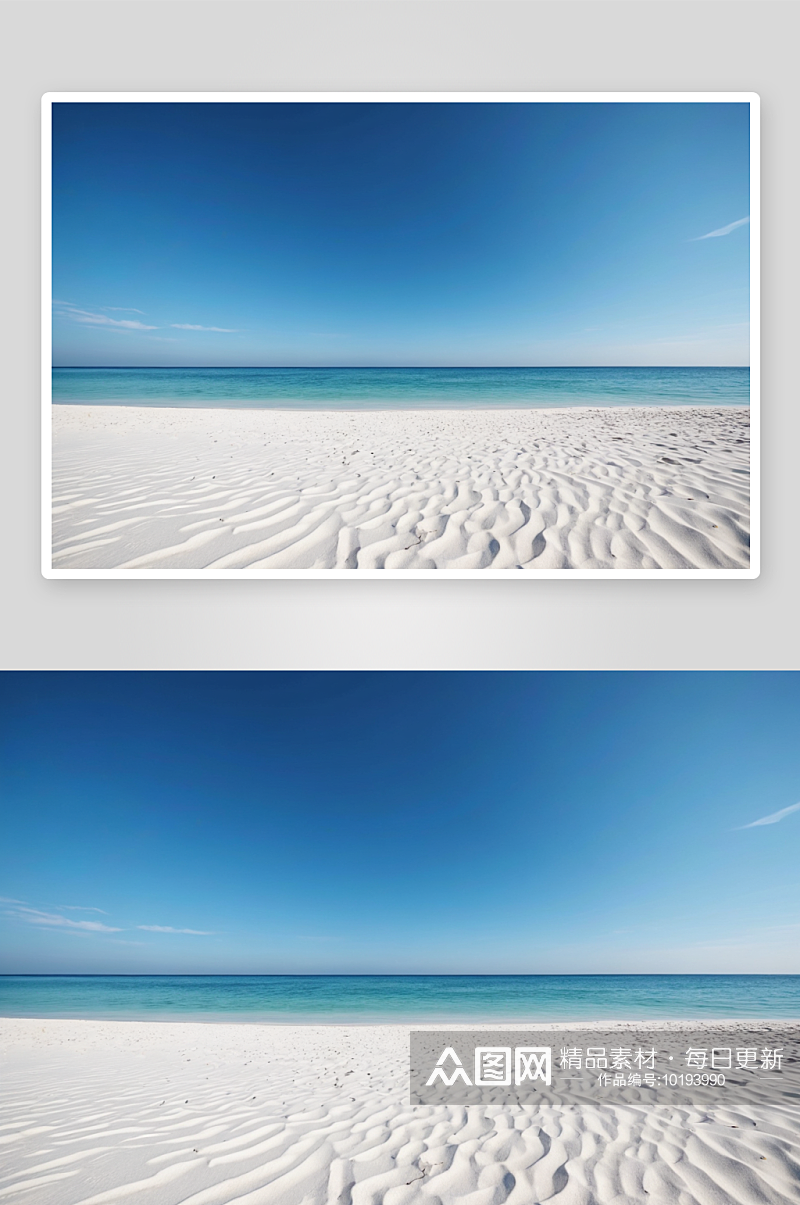 空旷白色沙滩大海蓝天背景图片素材