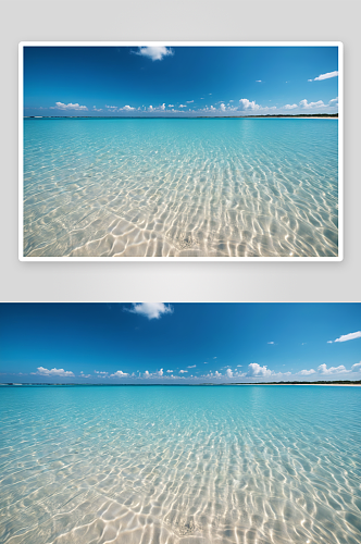 海洋浅海沙洲中间美丽蓝天图片