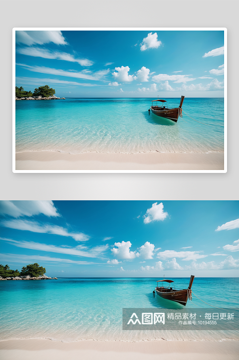 海滩小船美丽海滩碧蓝海水图片素材