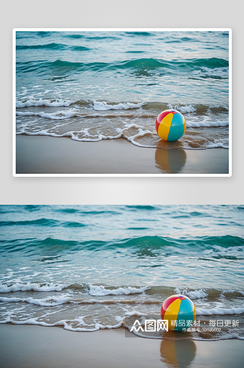 沙滩五颜六色沙滩球家庭暑期概念图片素材