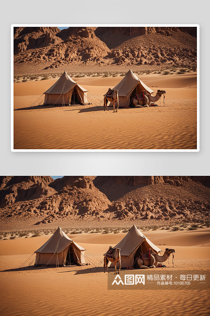 沙漠骆驼人帐篷图片素材