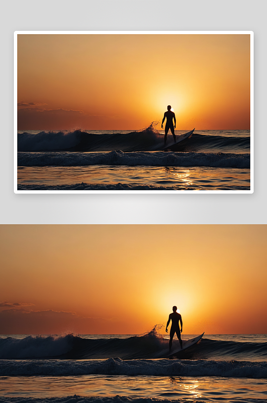 男人剪影海冲浪天空日落图片