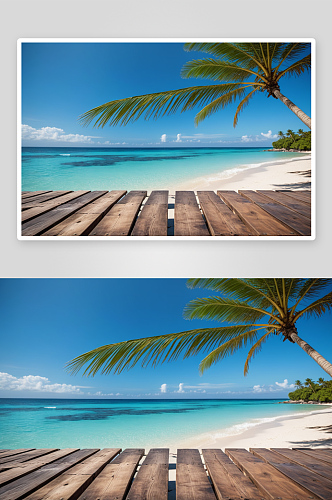 木制平台热带海滩背景图片
