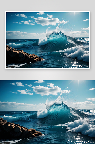 美丽蓝色海浪海翻滚图片