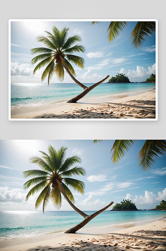 这热带岛屿一棵椰子树有着美丽海滩图片