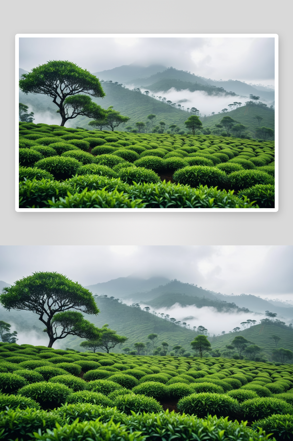 云雾中茶园茶山茶树茶叶图片素材