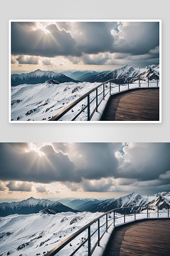 云景下雪山观景平台图片