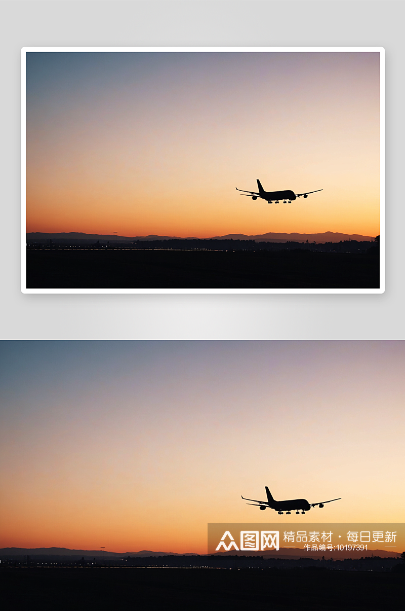 一架飞机天空中剪影图片素材