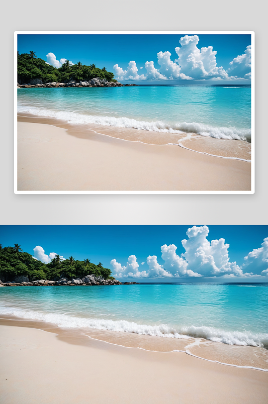 斯海滩沙滩蓝色海洋湾白云背景图片