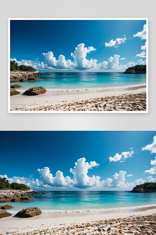 斯海滩沙滩蓝色海洋白云阳光明媚日子图片