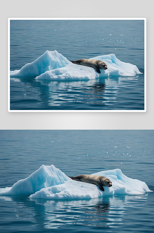 一只海豹躺冰山休息高清特写图片