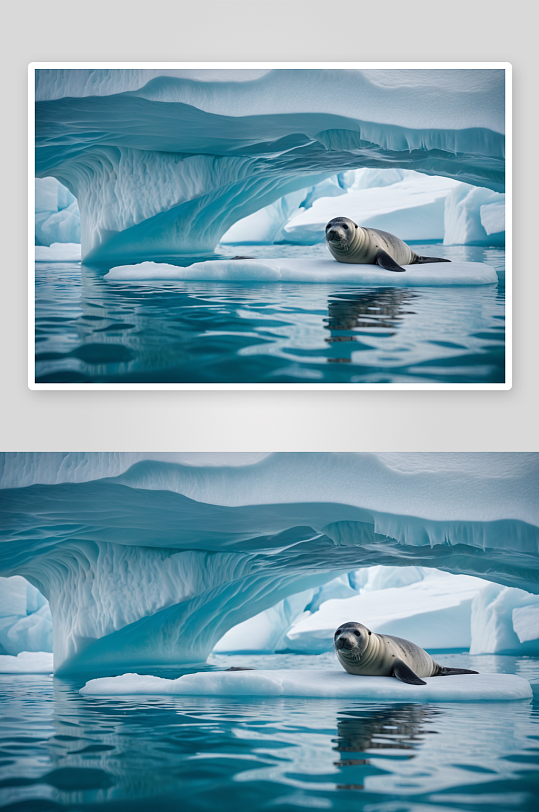一只海豹躺冰山休息高清特写图片