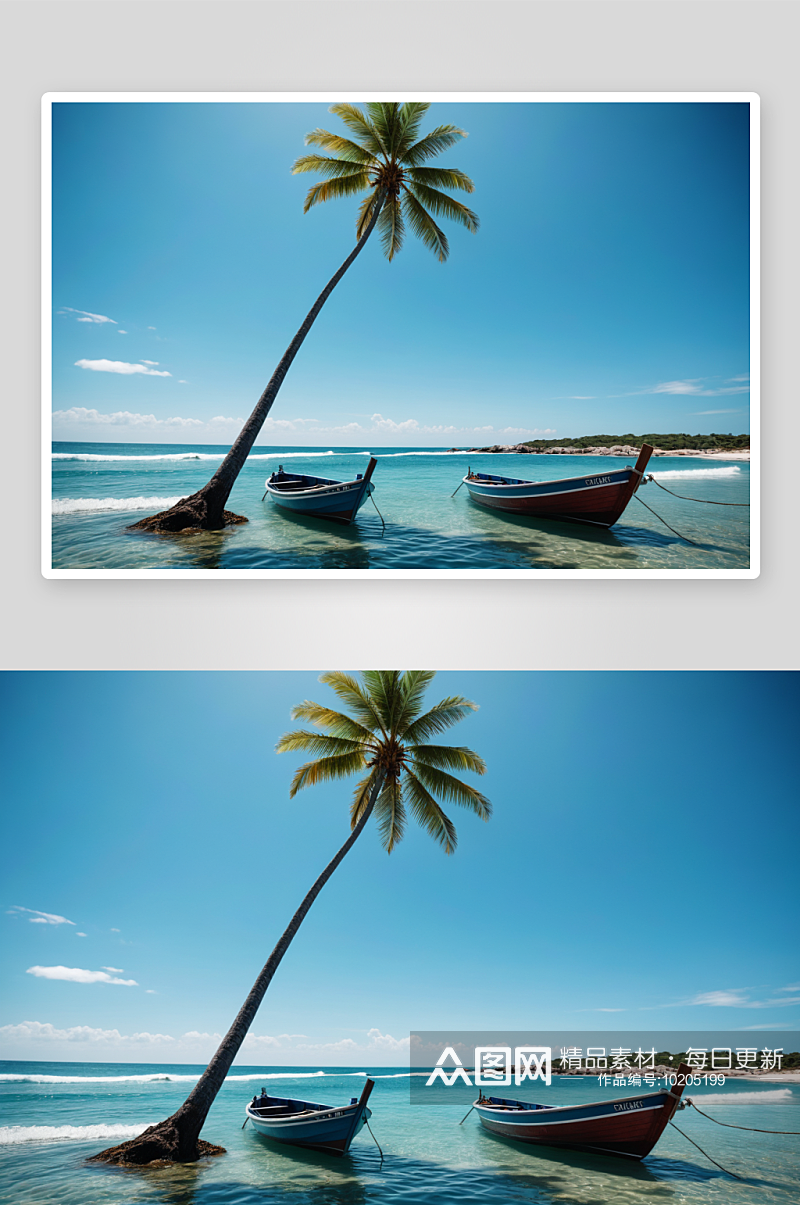 海滩小船蓝天图片素材