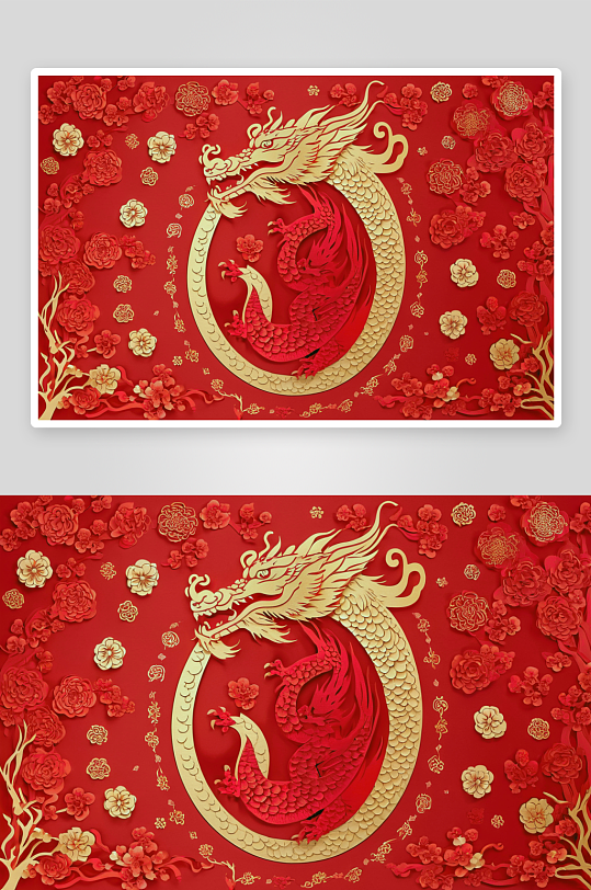 春节龙年红色剪纸插画素材高清底纹图片