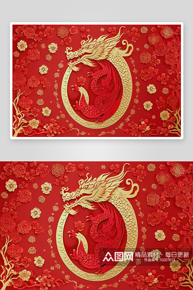 春节龙年红色剪纸插画素材高清底纹图片素材