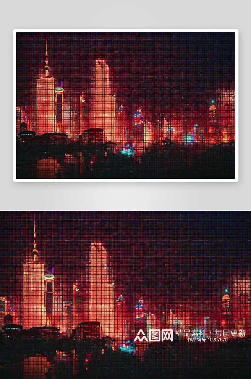 抽象马赛克检查上海在夜间模式背景高清底纹素材