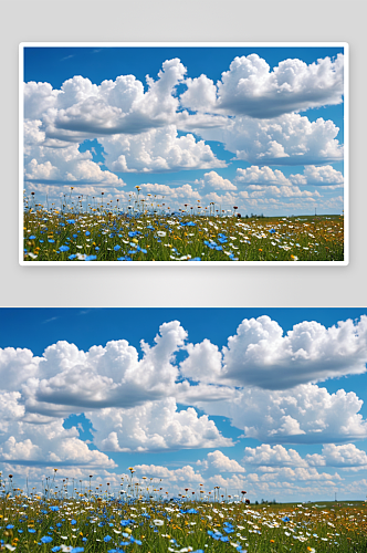 草原花蓝天白云大自然美极了高清特写图片