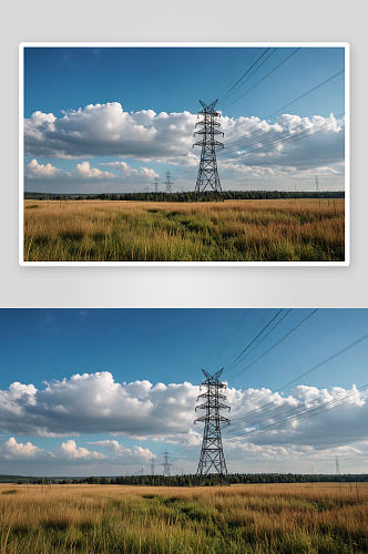 高张力风景电力塔对天空高清特写图片