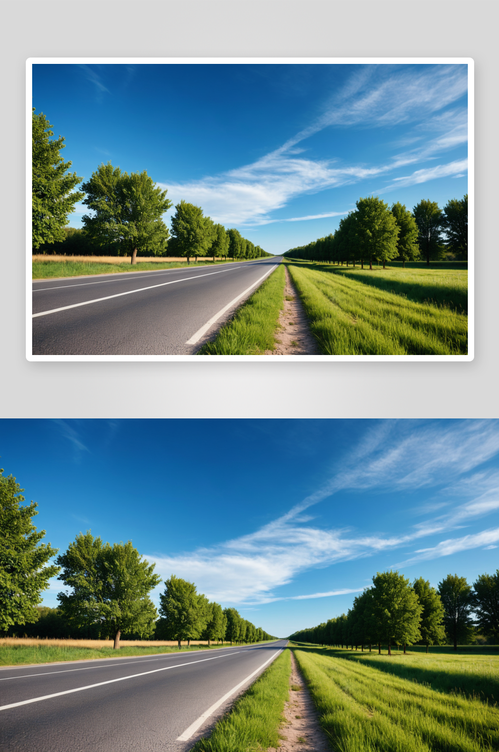 空旷道路树影映衬着天空高清特写图片素材