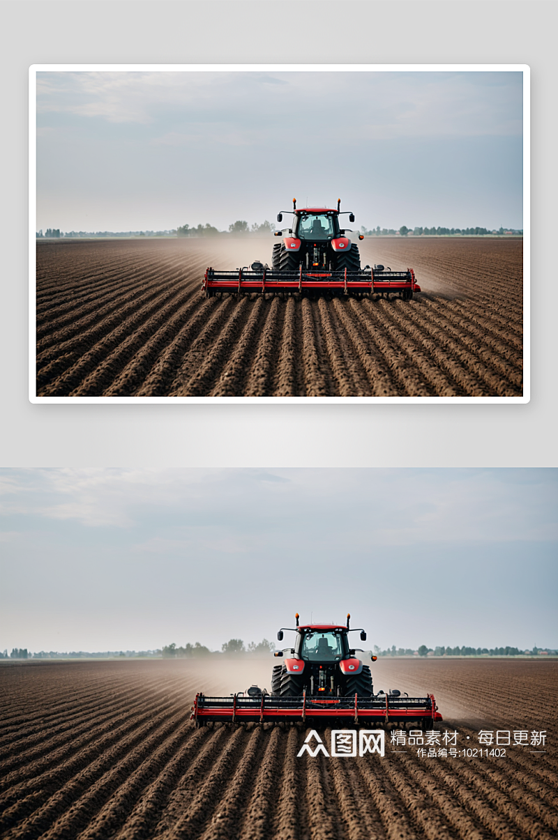 黑土地耕耘播种现代化农业机械高清特写图片素材