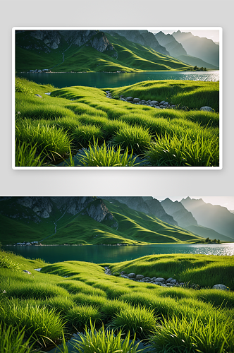 风景秀丽绿草如茵山清水秀高清特写图片