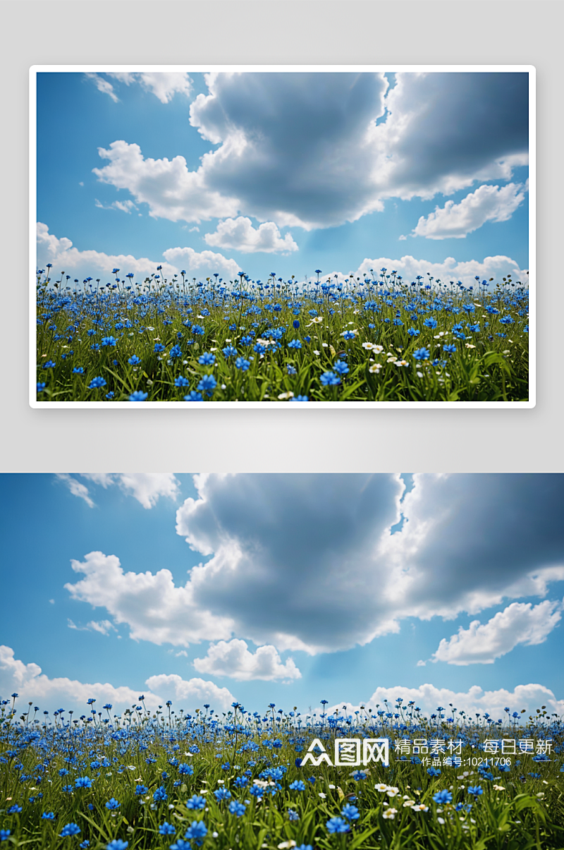 风景夏天草地有一束蓝色花高清特写图片素材