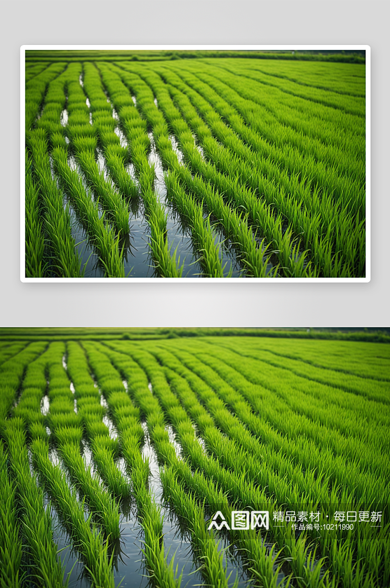绿色稻田周围水行图像背景想法高清特写图片素材
