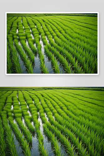 绿色稻田周围水行图像背景想法高清特写图片