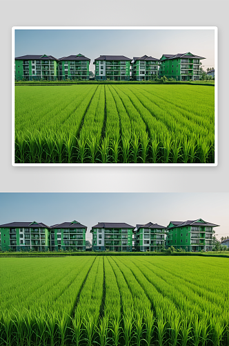 绿色稻田公寓建筑都农业高清特写图片