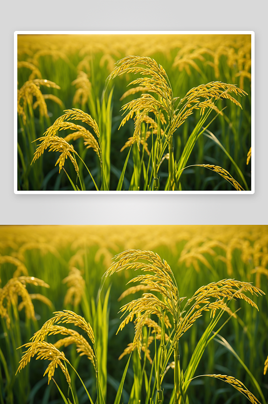 金黄色稻穗准备收获稻田高清特写图片