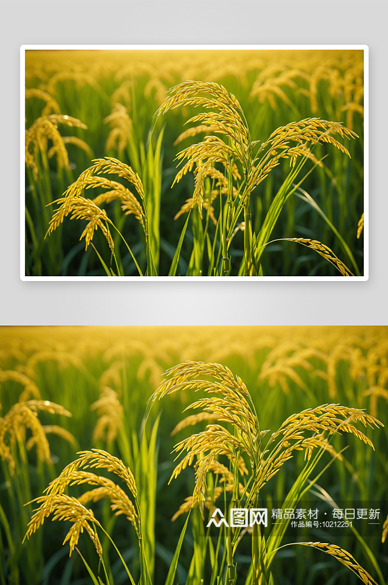 金黄色稻穗准备收获稻田高清特写图片素材