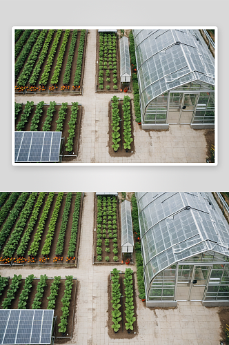 鸟瞰种植蔬菜水果温室高清特写图片