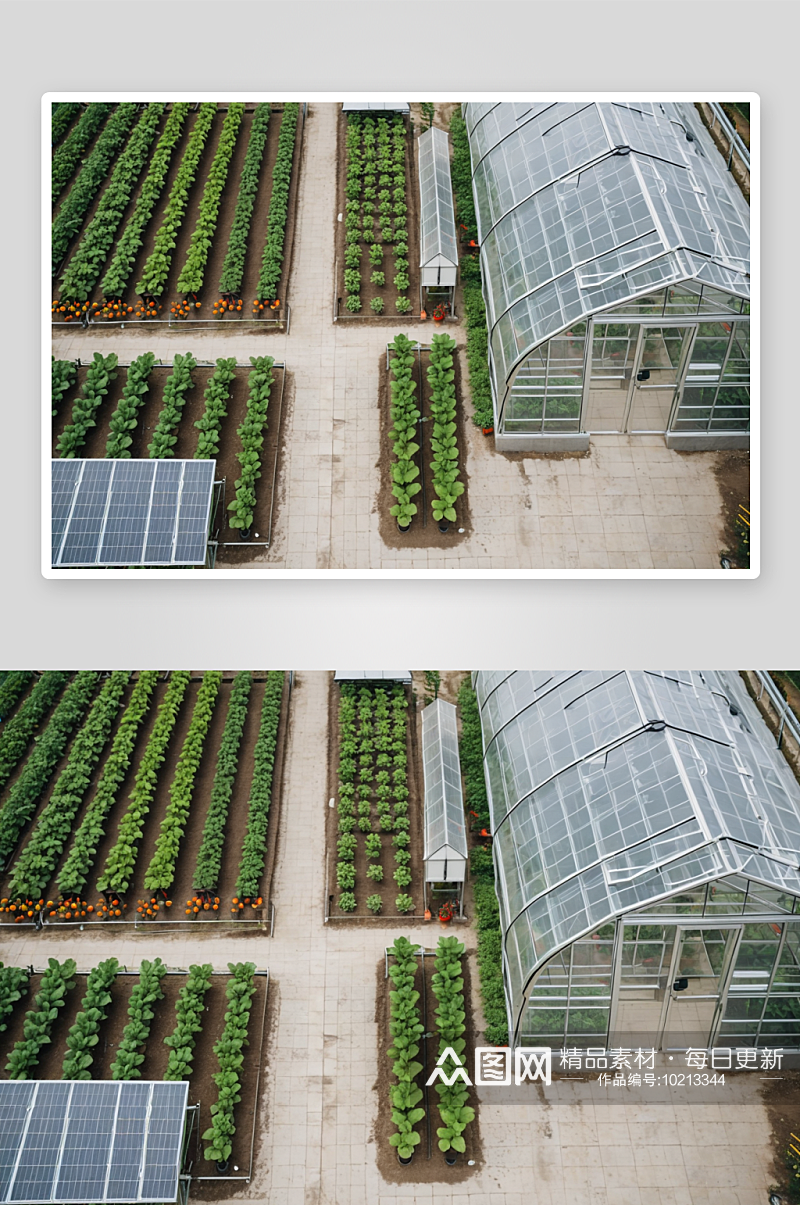 鸟瞰种植蔬菜水果温室高清特写图片素材