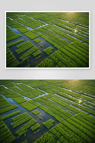 南稻田雨季美丽鸟瞰图高清特写图片