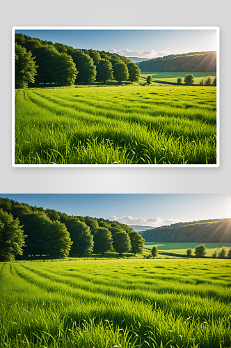 美丽阳光绿色田野树叶景观高清特写图片