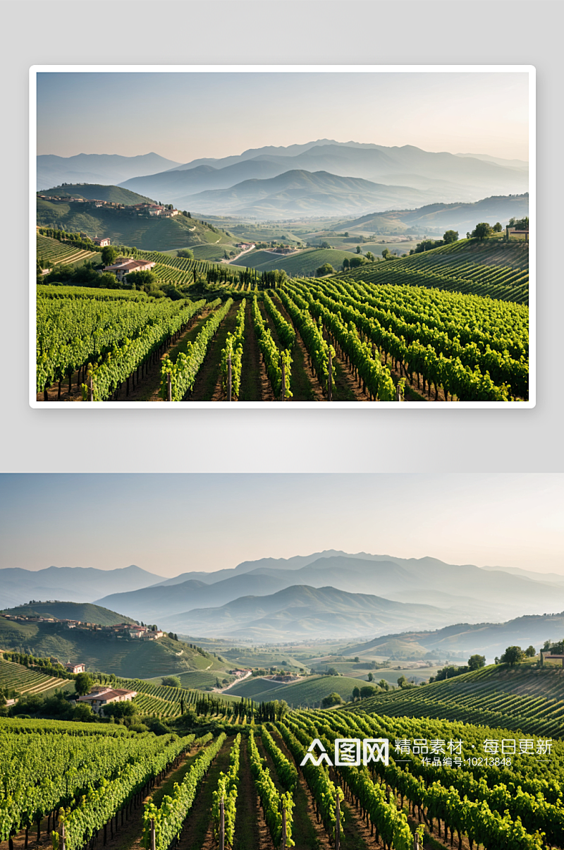 美丽绿色葡萄园山脉背景银行高清特写图片素材