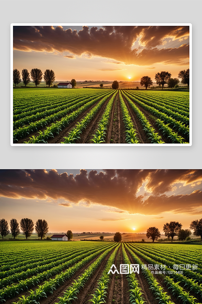 日落背景下农业风景农村场景高清特写图片素材