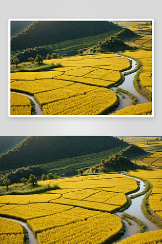 秋天秋收前金黄色稻田风景高清特写图片