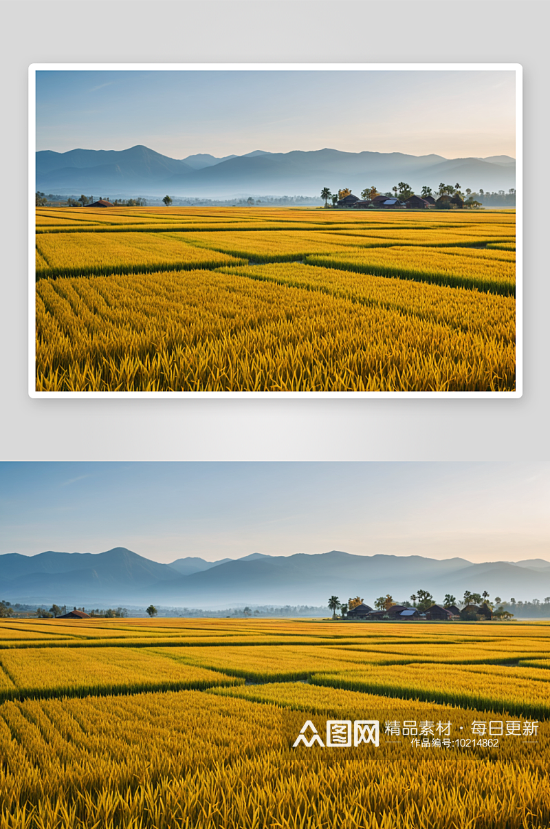 秋季丰收水稻田景观高清特写图片素材