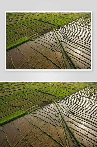 农村水稻种植用地鸟瞰图高清特写图片