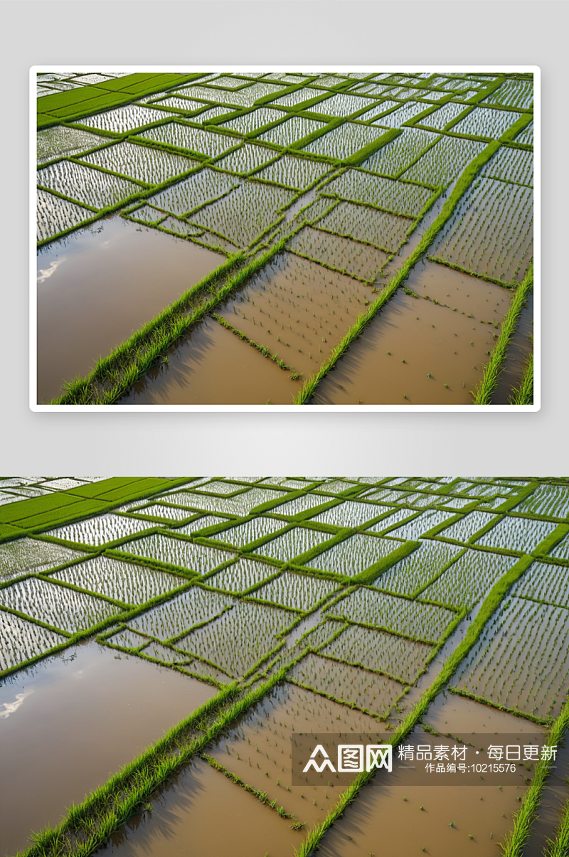 受雨季洪水影响稻田农业鸟瞰图高清特写图片素材