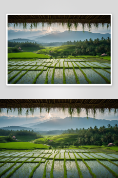 山水稻田风景稻田高清特写图片