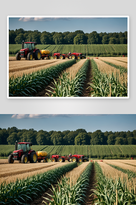 拖拉机玉米地里开路高清特写图片