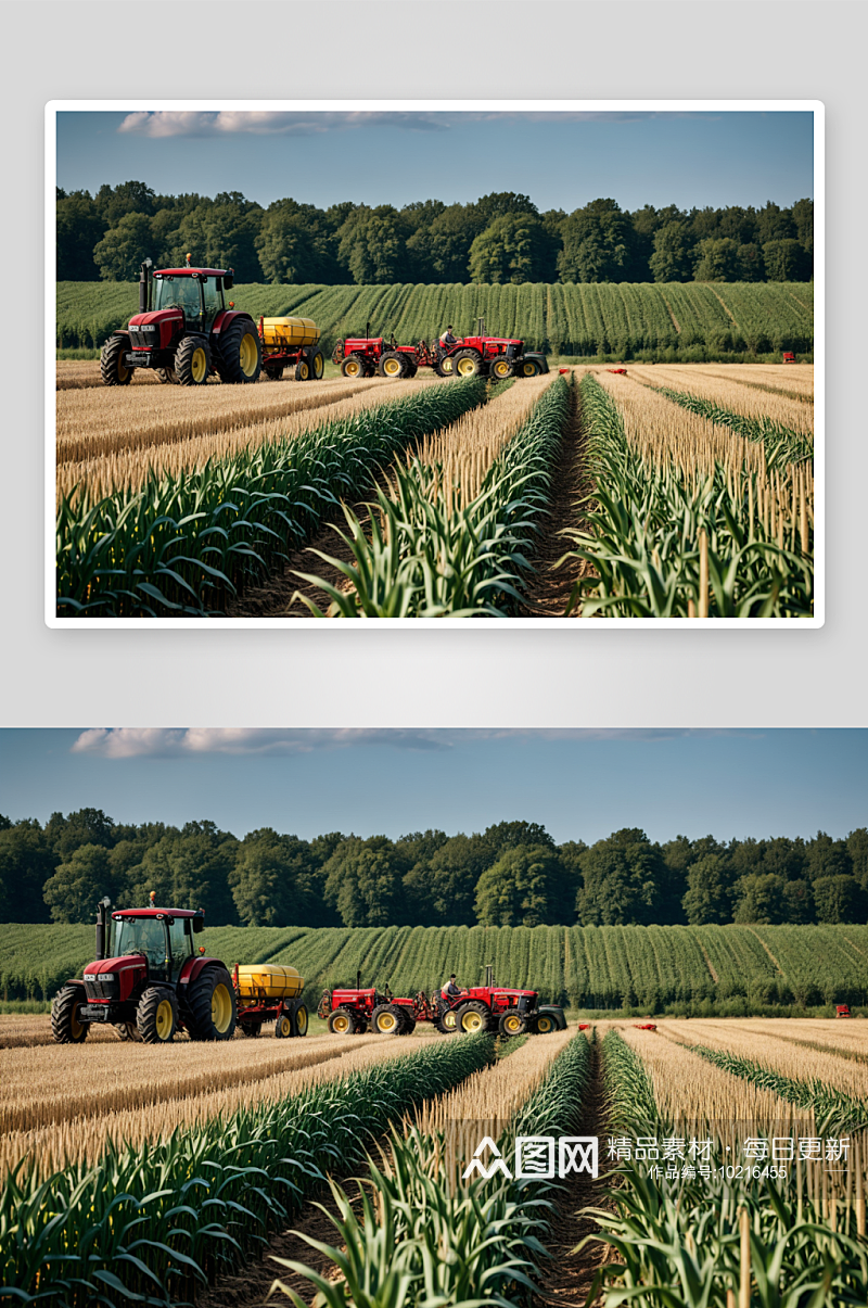 拖拉机玉米地里开路高清特写图片素材