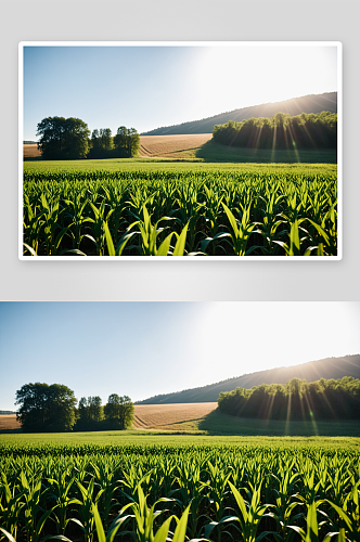 阳光照玉米地高清特写图片